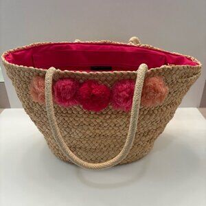 Tan and Pink Tote Bag with Natural Fiber Design
